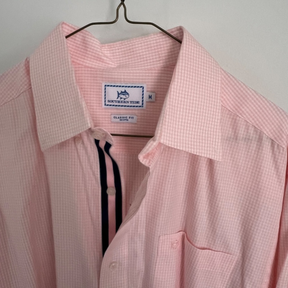 Men's Southern Tide Micro Gingham Long Sleeve Sport Shirt Size Medium